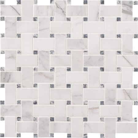 Msi Calacatta Cressa Basket Weave SAMPLE Honed Marble Mesh-Mounted Mosaic Tile ZOR-MD-0480-SAM